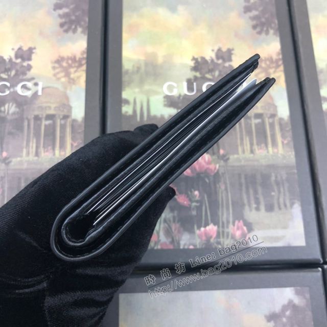 Gucci包 古馳錢包 597674黑皮 Gucci字母精美刺繡圖案 Gucci雙折短皮夾  gudj1255